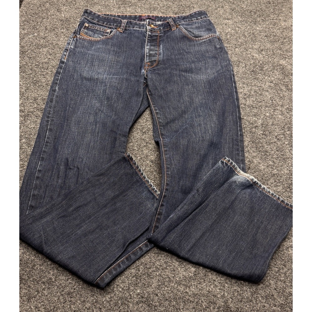 Ted Baker Jeans Mens 32R Dark Wash Straight Leg Button Fly Casual Classic Indigo